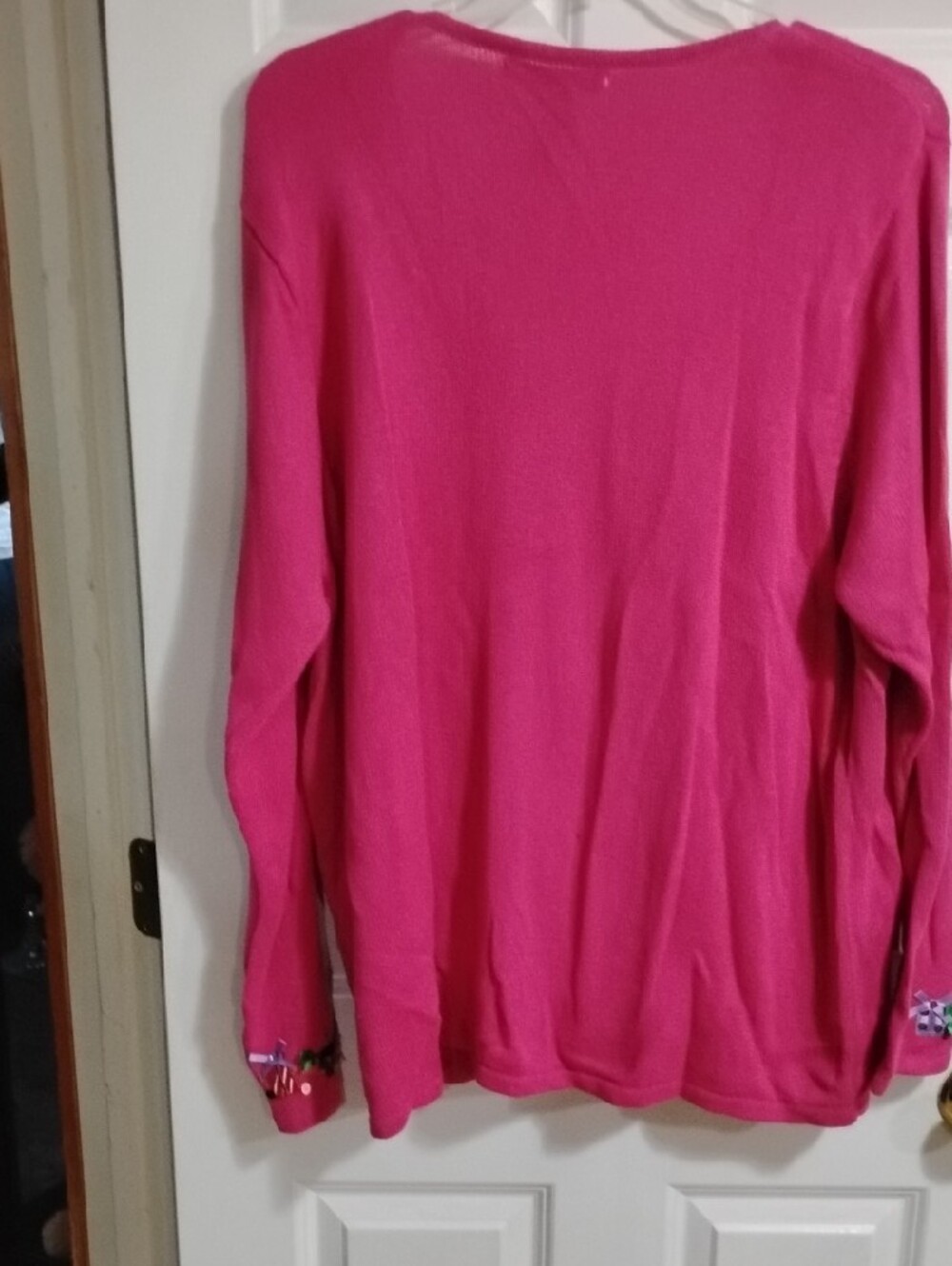 Carly St. Claire Bright Pink V-Neck Sequin Christmas Tree Sweater - Picture 8 of 9
